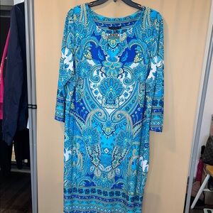 Tiana B. Vibrant Blue and White Paisley Dress